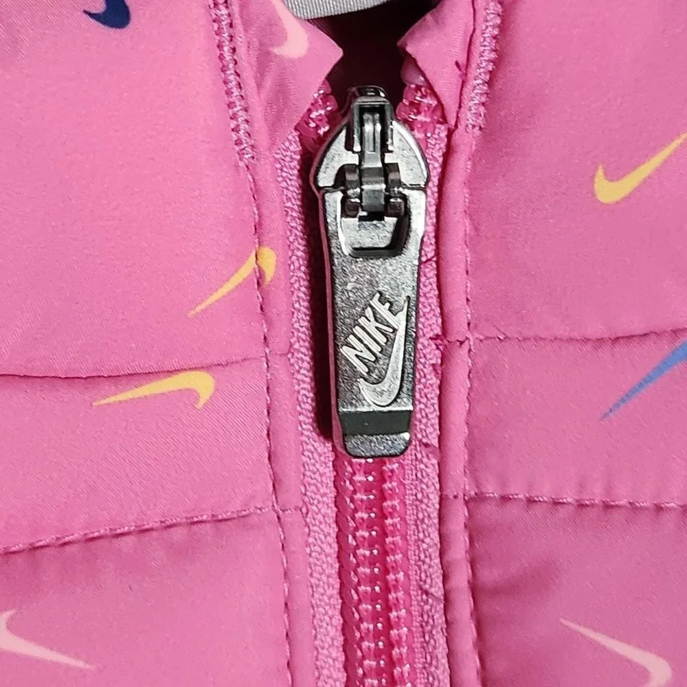Nike Girls Vest Long Slv Tee Set Pink White Swoosh Print Puffer Size 6X